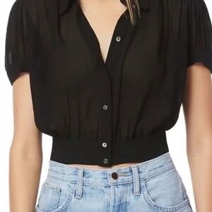 FAVORITE DAUGHTER Black Sheer Button-Up Women's Top